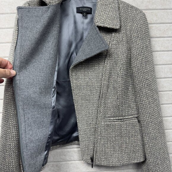 Talbots Tweed Jacket Gray Wool Blend Zip-Up Cuff Blazer Career Sport Coat 6P - Picture 8 of 16